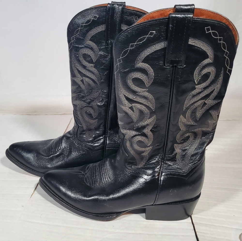 DAN POST BLACK LEATHER STITCH MADE IN MEXICO 2110 J COWBOY BOOTS - Picture 5 of 8